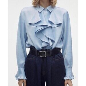 NWT ZARA Ruffled Satin Effect Shirt NWT Size LARGE